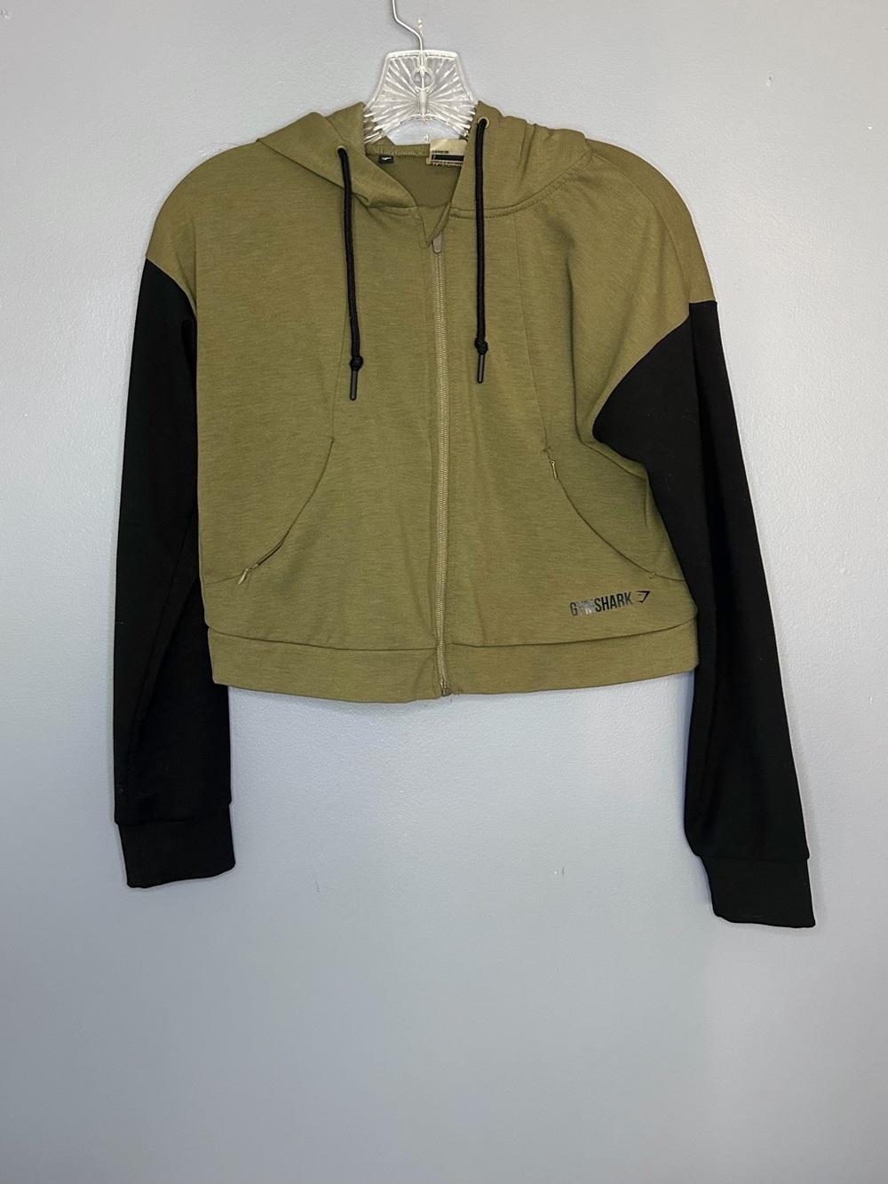 Gymshark Hoodie Women S Olive Green Black Colorblock Full Zip Cropped Sweatshirt